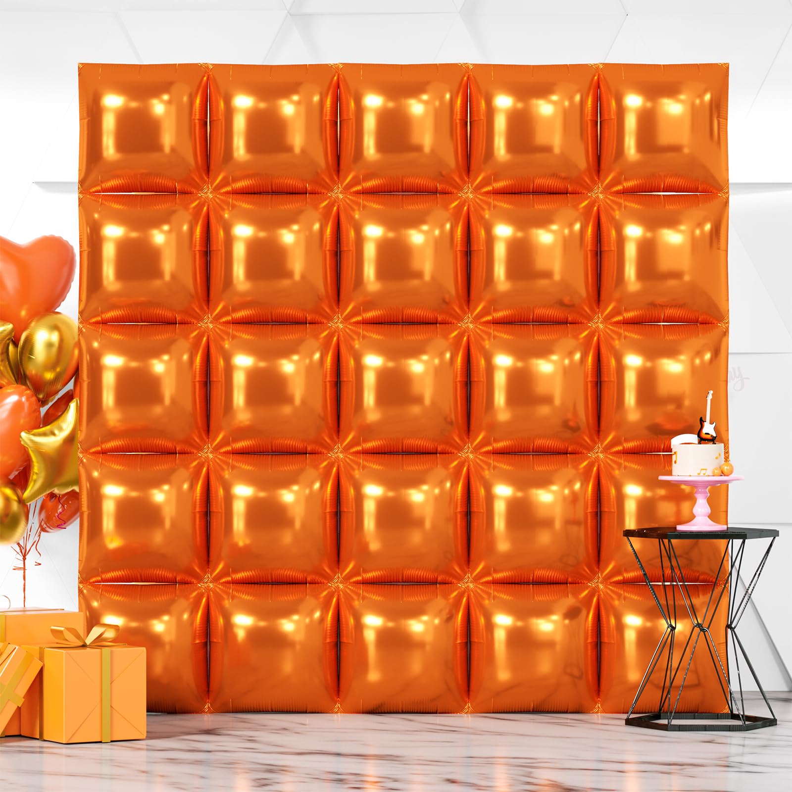 NISOCY Thanksgiving Fall Balloons 25PCS Orange Square Foil Balloons Wall Backdrop Double Sided Orange Balloon Tunnel Arch Kit for Birthday Graduation