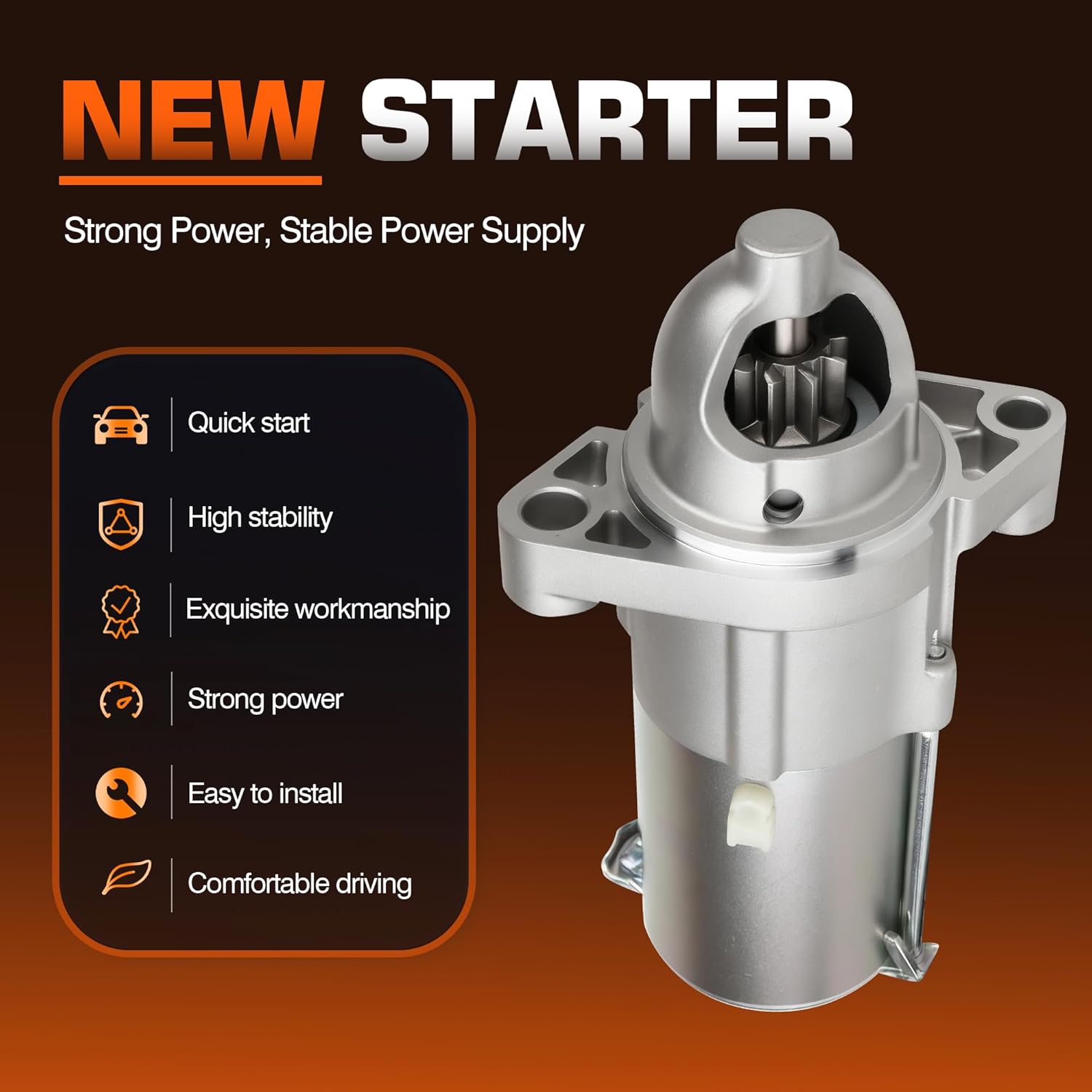 17960N New Starter Motor for Honda CR-V Element 2.4 2007-2011/ Accord 2.4 2006-2012/ Civic Si 2.0 2006-2011/ for Acura CSX 2.0 2006-2008 /TSX 2.4 2006-2014 Starter 31200R40A01 SMU0428 SMU0498 17960