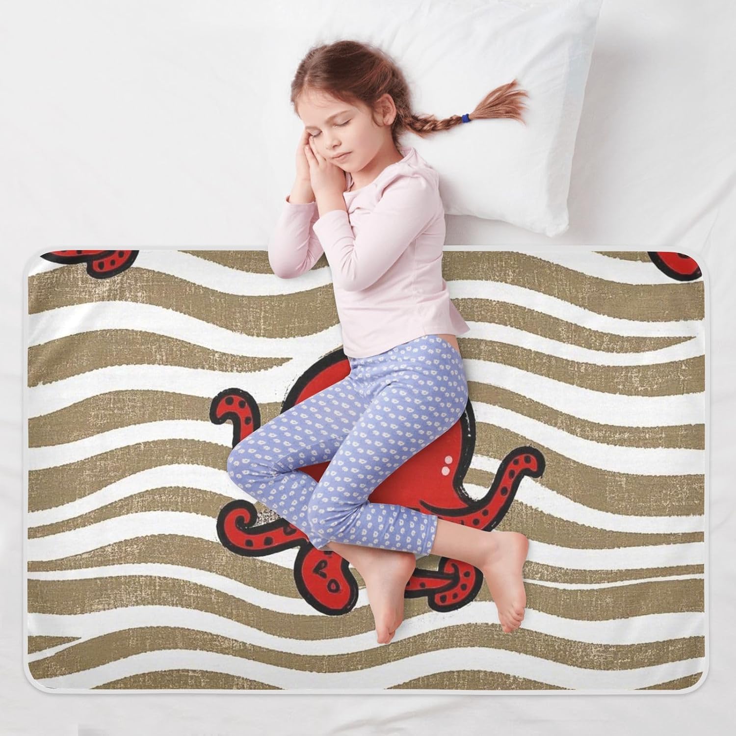 Wave Pattern Cartoon Red Animal sea Khaki Extra Large Resuable Toddler Mattress Pads Soft Absorbent Sheet Cover Underpads Changing Diaper Pads for Toddler Kids , 52" L x 34" W
