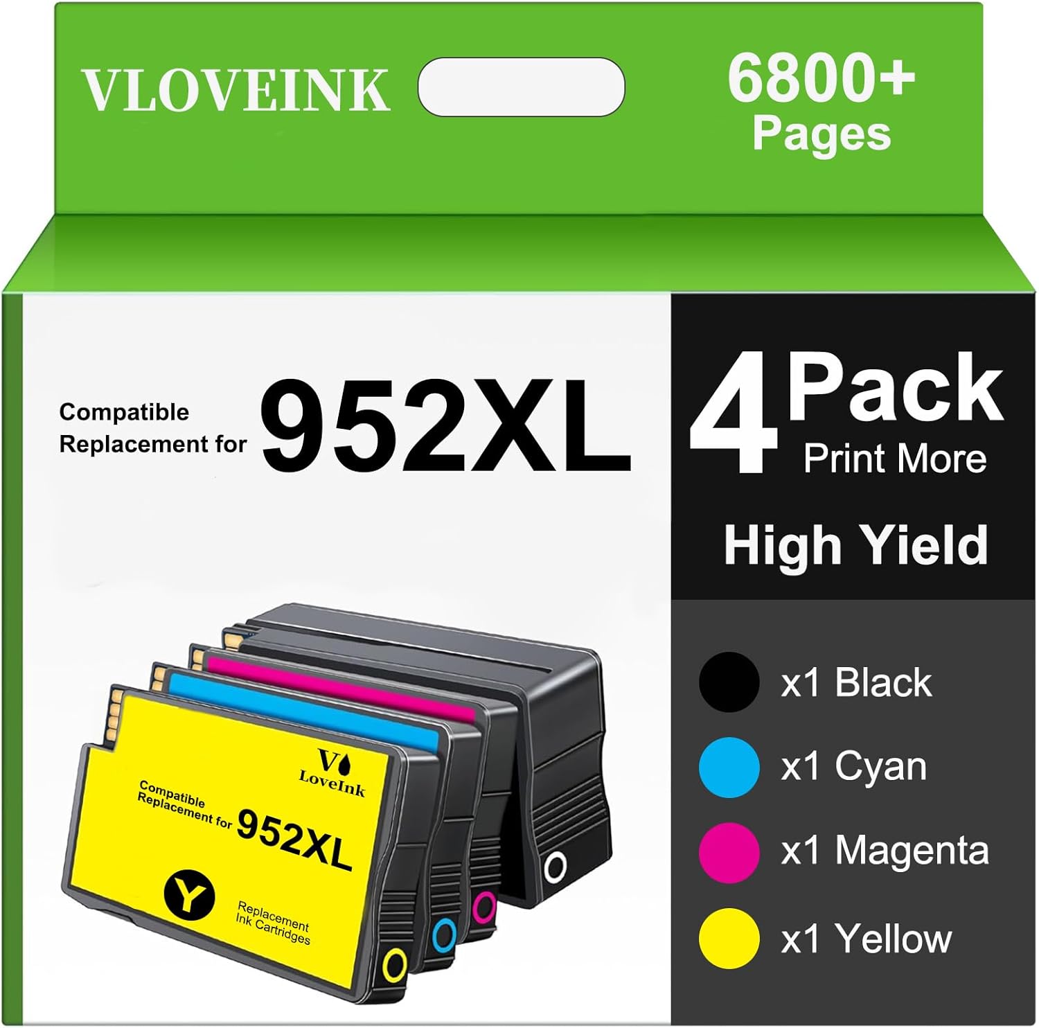 Compatible with 952XL Ink Cartridges Replacement for HP 952XL Ink Cartridges Combo Pack Latest Chip (4-Pack) to use with HP OfficeJet Pro 8710 7740 8720 8715 8210 8703 OfficeJet 8702 Printer