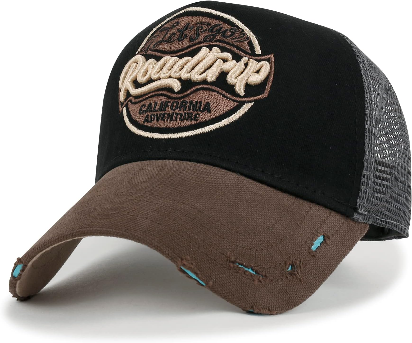 ililily Premium Road Trip Vintage Distressed Snapback Trucker Hat Baseball Cap