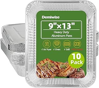 Thickened 10 Pack Heavy Duty Aluminum Pans with Lids, 9x13 Aluminum Foil Pans Disposable, Half Size Steam Table Foil Baking Tray for Cooking, Baking, Roasting & Chafing, Carton Packaging