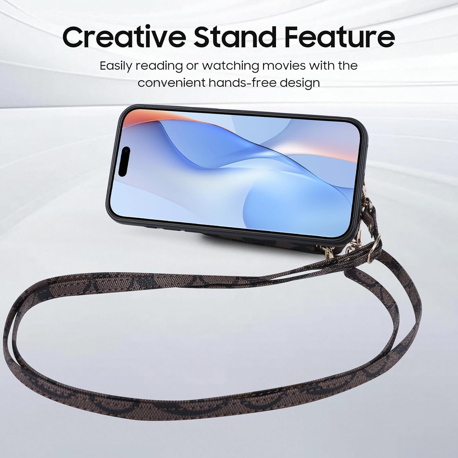 Pocket Wallet Leather Phone Case for iPhone 16 Pro Max with Card Holder and Stand and Crossbody Straps for 16 Pro Max 6.9 inch-Brown - Image 4