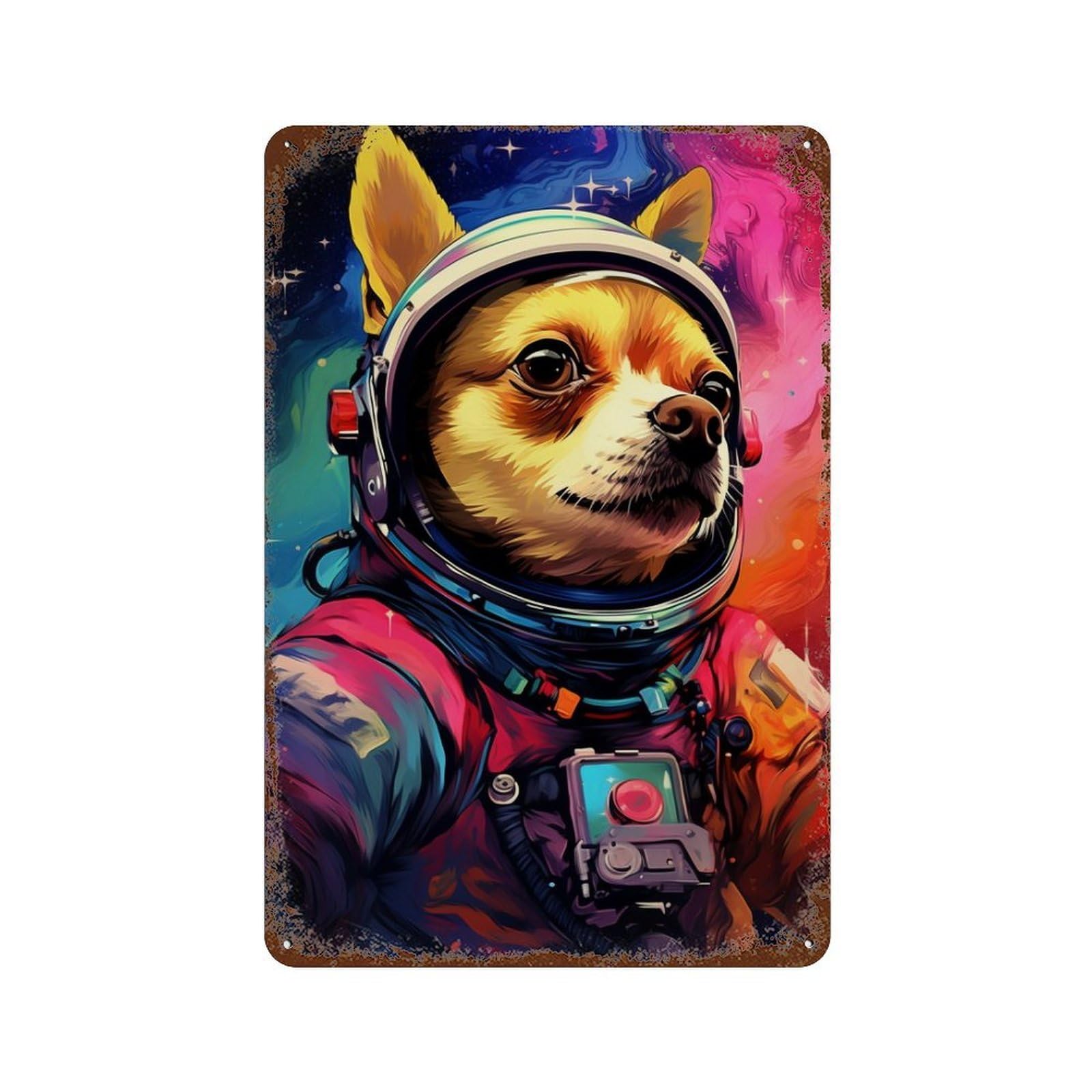 Space Dog Explorer-51 Decorative Tin Sign 11.8"x7.9", Retro Wall Decor for Garage, Pub Or Kitchen