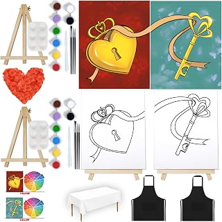VALLSIP 2 Pack Paint and Sip Canvas Painting Kit Pre Drawn Canvas for Painting for Adults Stretched Canvas Couples Games Date Night Paint Party Anniversary Valentines Day