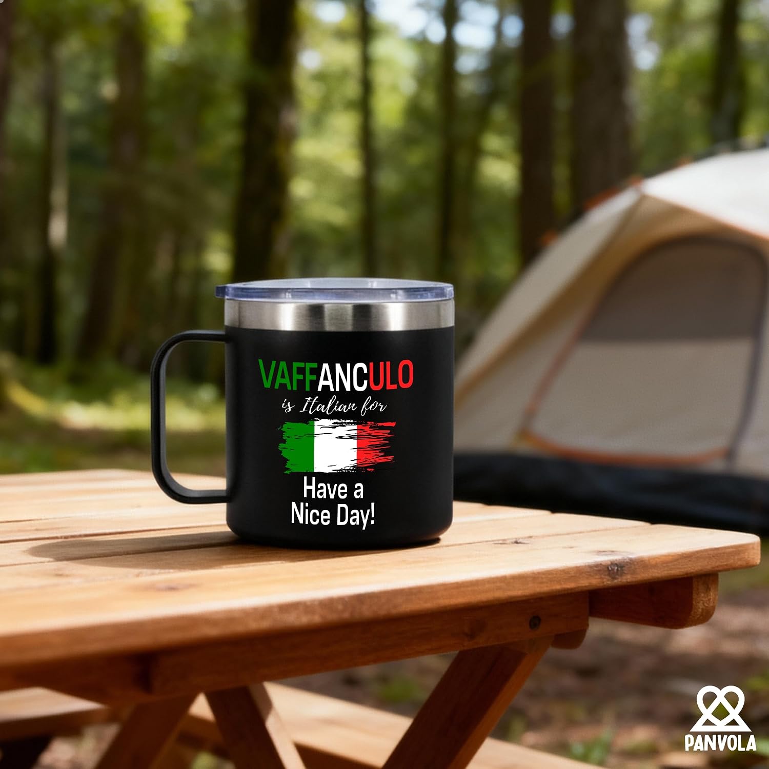 Panvola Vaffanculo Is Italian For Have A Nice Day Italian Gifts For Coworker Friends Sister Brother Family in Italy Insulated Coffee Mug with Handle and Lid 14 oz Black