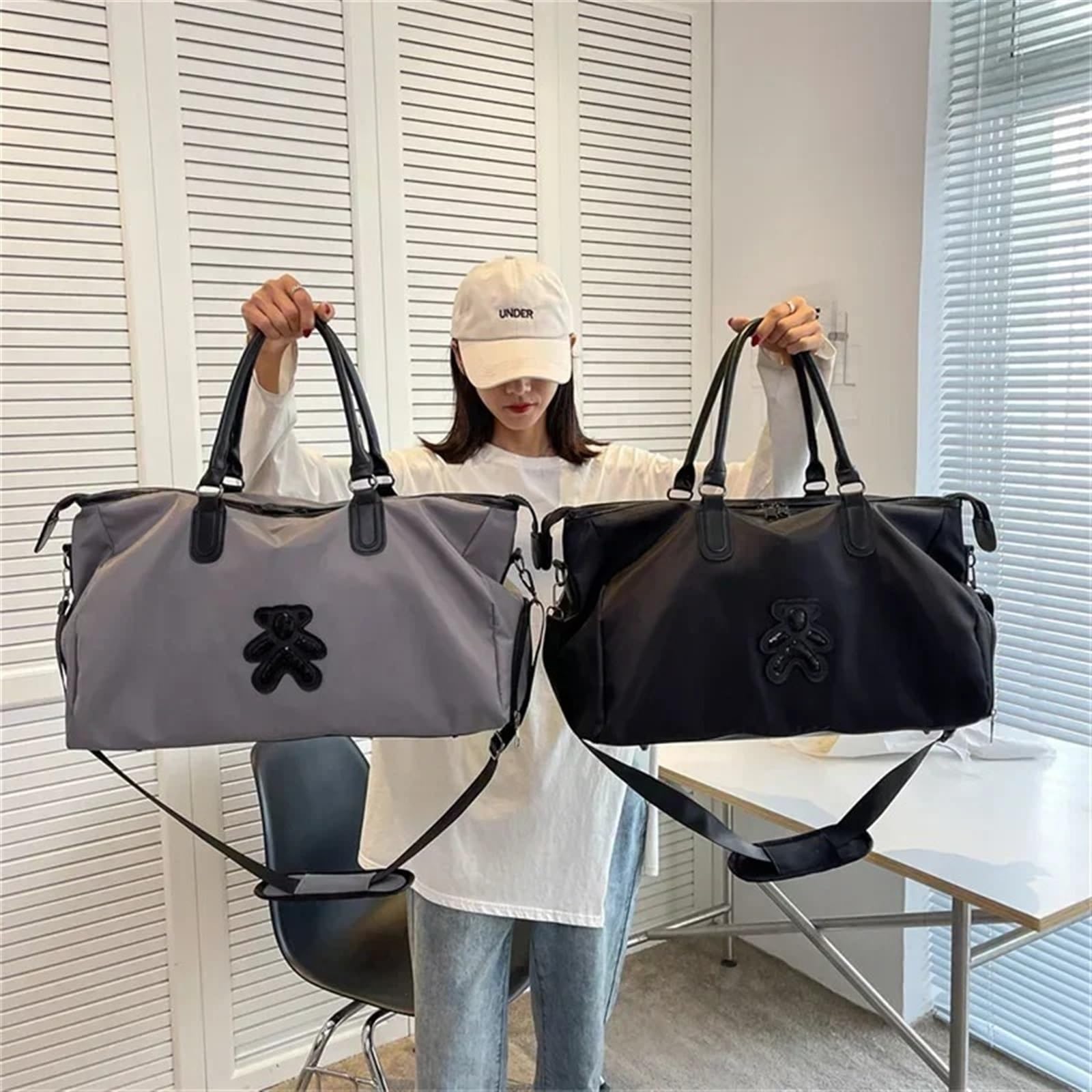 Bolsa de Viaje Bolsa de Deporte for Mujer, Bolsas de Viaje, Bolsas de Fin de Semana Impermeables, Maletas, Bolsos de Mano, Equipaje, Bolsos de Hombro for Yoga con Bolsa for Zapatos(Grey)