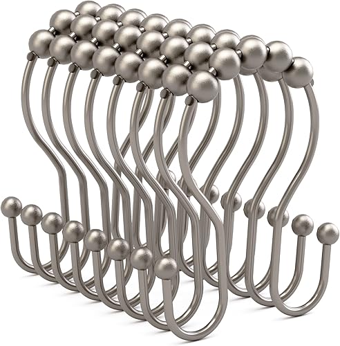 Vista 19 de Ganchos para cortina de ducha Bathway, anillos para cortina de ducha a prueba de óxido, ganchos dobles para cortina de ducha con diseño cilíndrico