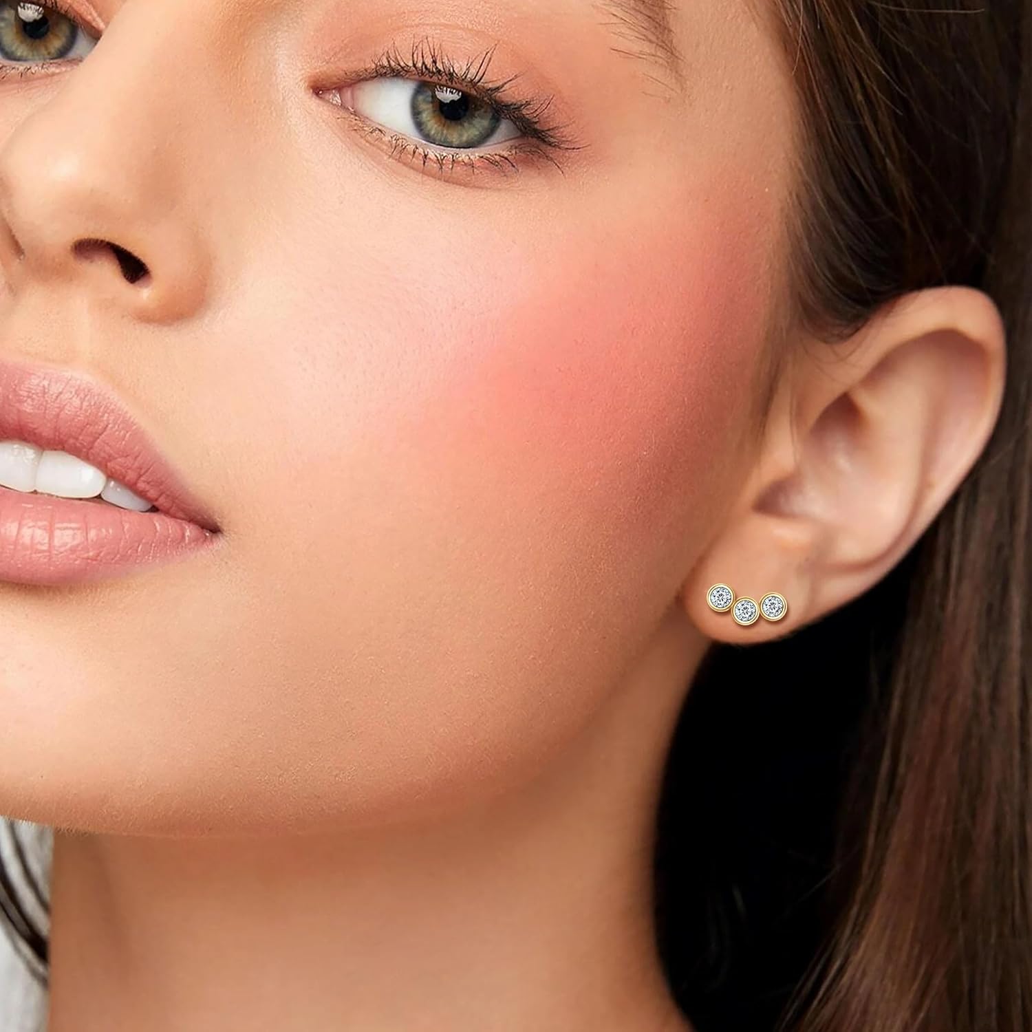 3-Stones Bezel Stud Earrings, 0.6cttw D Color Round Cut Moissanite, 925 Sterling Silver Earrings Elegant Jewelry Gifts for Women, Wife, Mom - Image 7