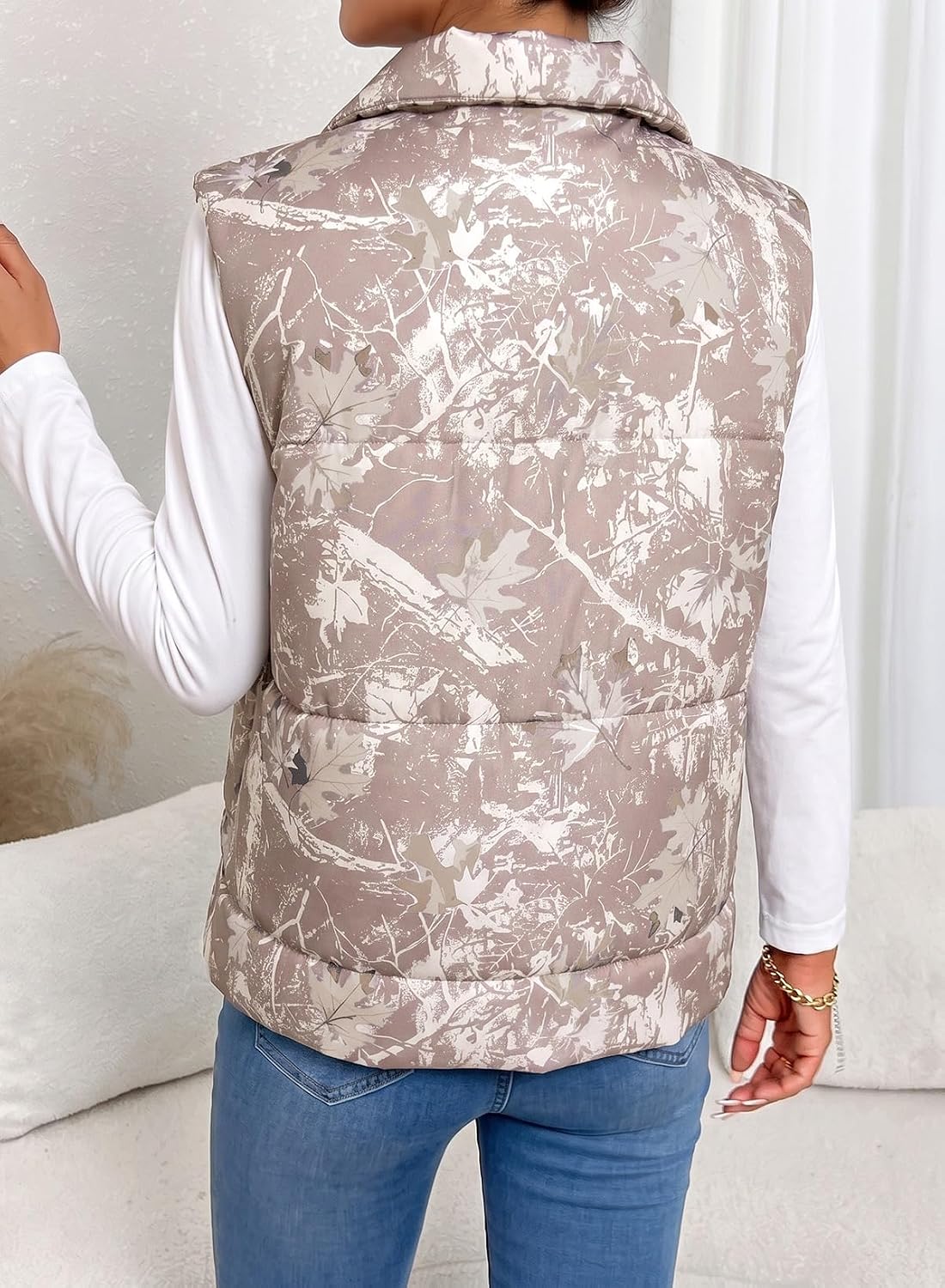 EVALESS Women Puffer Vest Camo Quilted Cropped Sleeveless Jackets