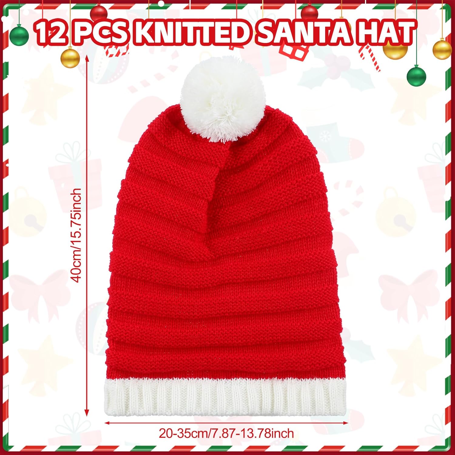 Ramede 12 Christmas Knitted Elf Hats Santa Hat for Adults Xmas Beanie Winter Hats with Pompom Bulk Crochet Caps for Women Men - Image 2