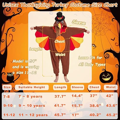 Miniatura 6 de MORNINGFLY Disfraz de pavo para adultos, disfraz de Acción de Gracias, Halloween, cosplay, pijama de una pieza para mujeres y hombres