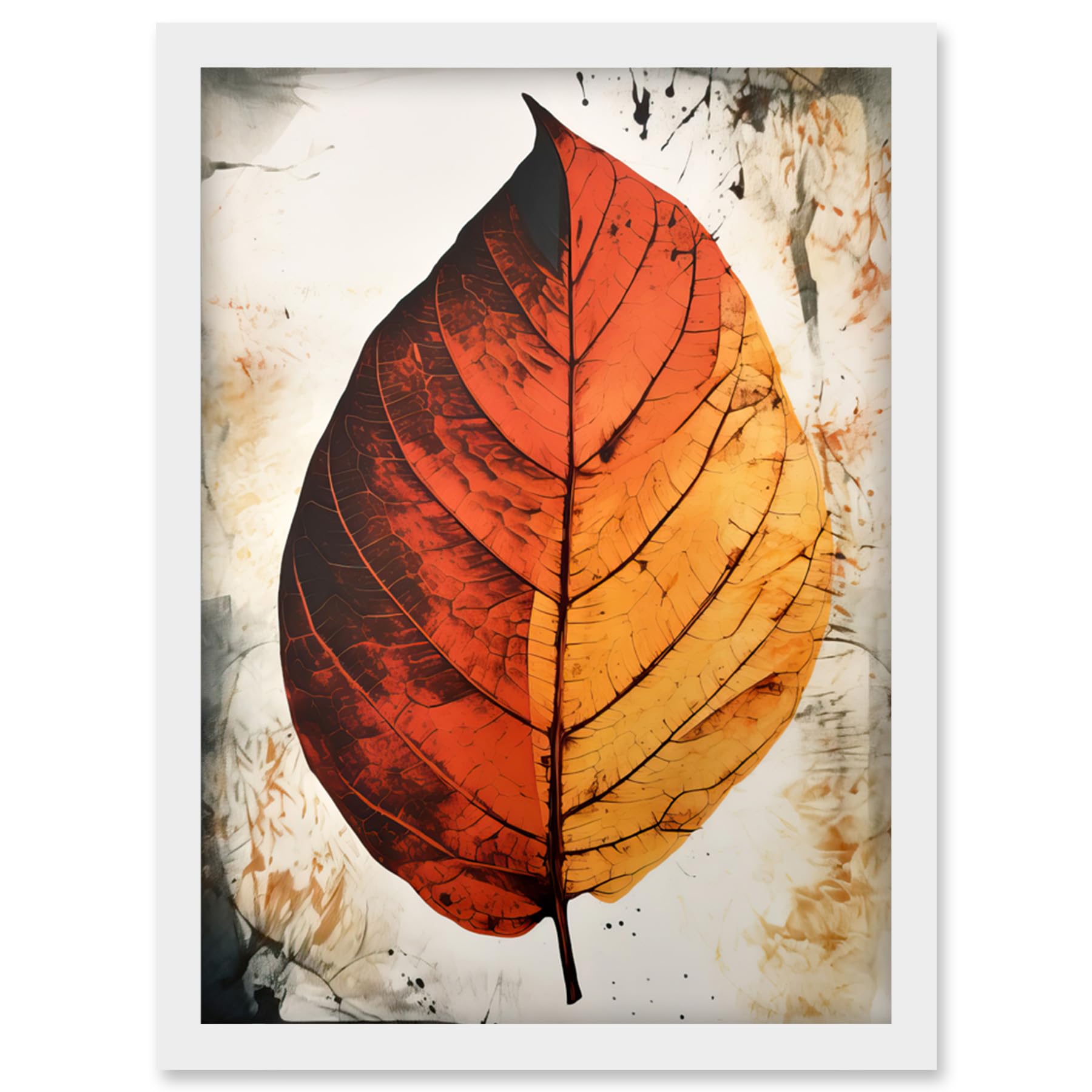 Artery8 A Single Amber Orange Autumn Leaf Illustration Artwork Framed Wall Art Print A4