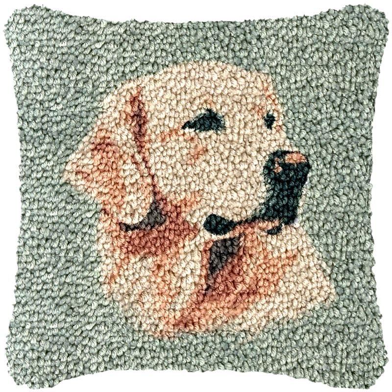 Golden Retriever Latch Hook Kits Pillow DIY Rug Crochet Hook Cushion Making Kits Printed Pattern Canvas Pillowcase Hooking Kits Pillow Cover Crochet Kits 43x43cm(fa66)