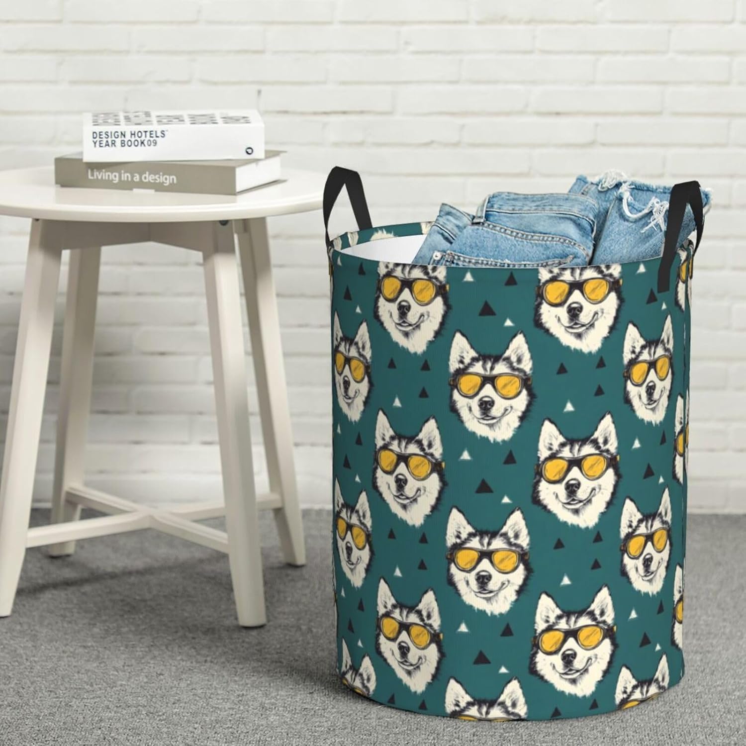 Large Laundry Basket with Handles - Cute Husky Print Baby Kids Nursery Dirty Clothes Laundry Hamper for Bedroom Aesthetic