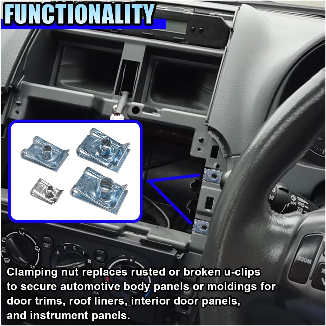 80PCS 4 Sizes Auto Car U-Clip Kit, M4 M5 M6 M8 U Nut Clips for Car Dash Door Panel, U Type Shape Nut Motorcycle Car Interior Trim Fastener Clips, Auto Body Thread Clip Nut Set with Storage Box