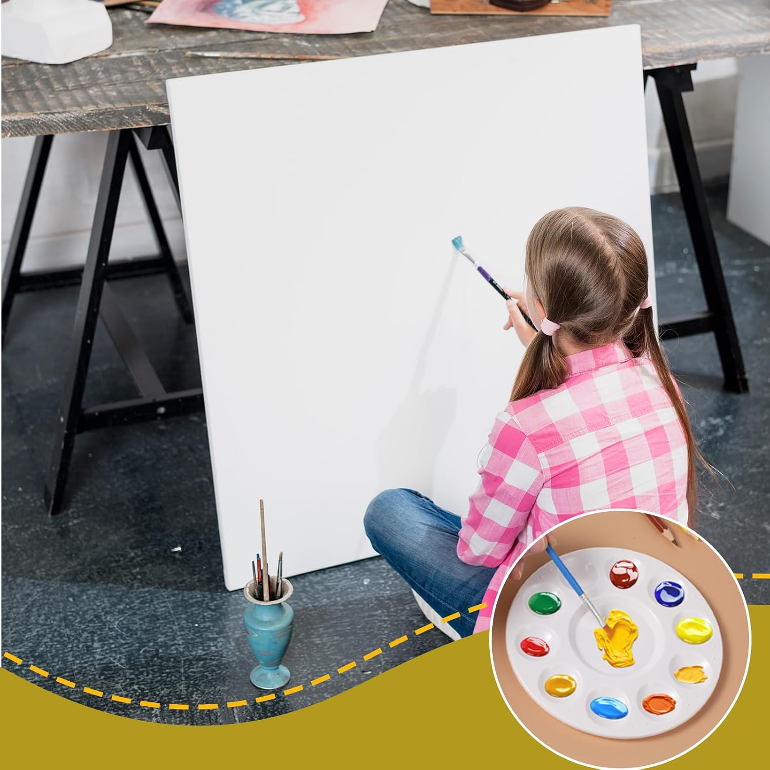48 Pcs Paint Tray Palettes Plastic Round Paint Pallet White Washable Pallets Trays Holder for Adults Art Painting Class School Craft Project Supplies