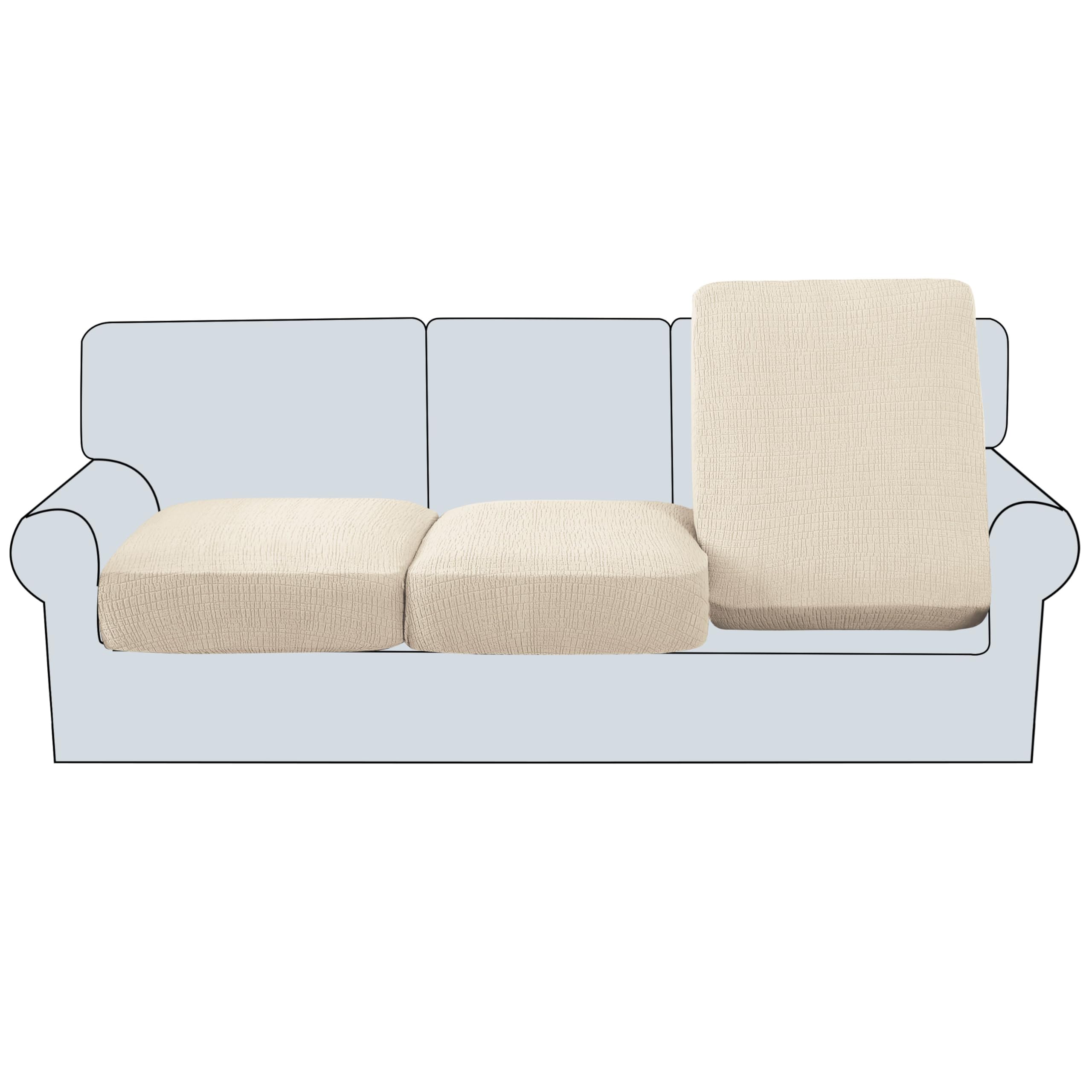 H.VERSAILTEX Jacquard Couch Cushion Covers High Stretch Sofa Covers for 3 Cushion Couch Furniture Protector Spandex Anti-Slip Soft Thickened Slipcovers Crizzle Pattern(3 Seat Covers, Ivory)