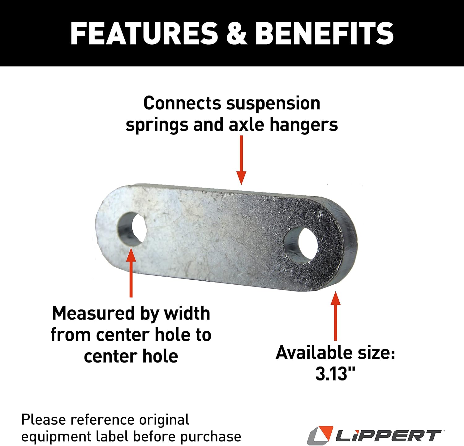 Lippert Replacement 3.13" Heavy-Duty Shackle Link Assembly for RV Trailer Suspension Systems, Connect Suspension Springs and Axle Hangers - 1567651
