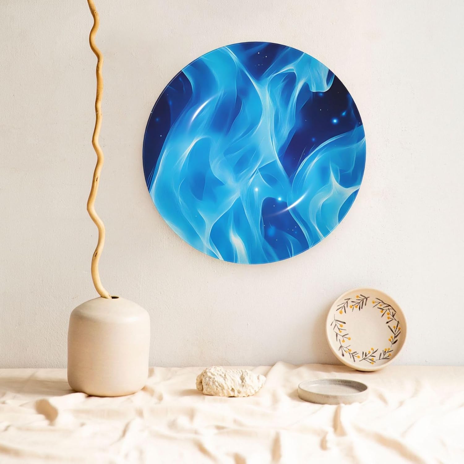 Blue Flame Style Ceramic Plate Display Home Display With Stand Wall Hanging Plate For Home Decor 10 Inch