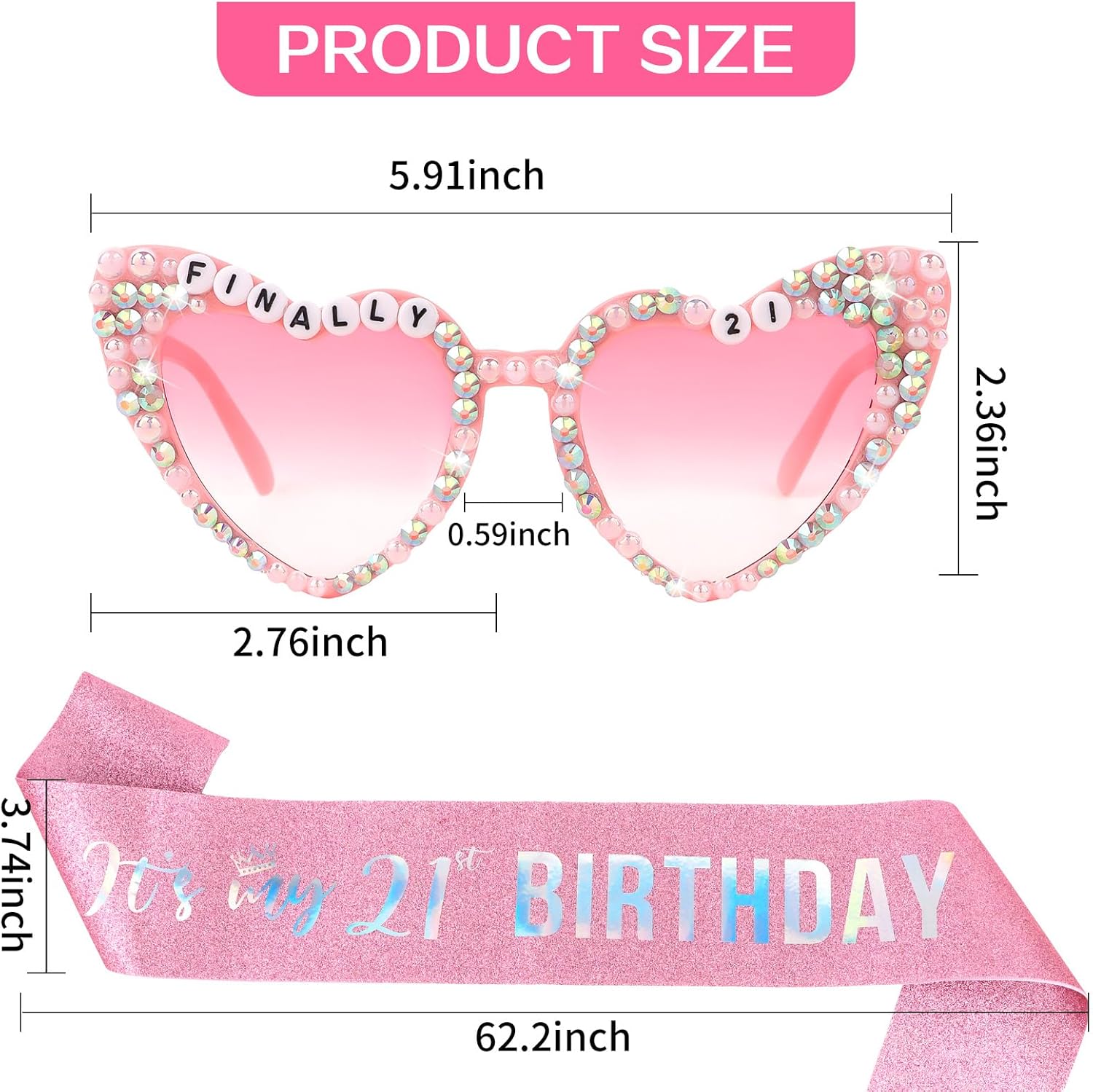 Semato 21st Birthday Gifts for Her 21st Birthday Sash and Sunglasses 21st Birthday Decorations - Image 2