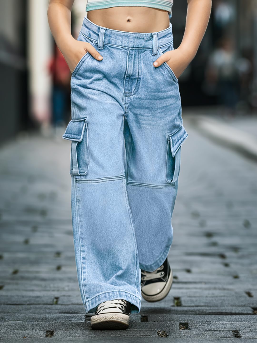 Naughty Ninos Girls Blue Denim Flared Cargo Pants (NN00044PNT_6-7 Years) - Image 5 thumbnail
