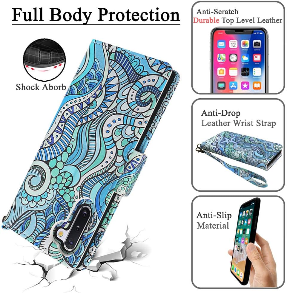 Mefon Galaxy Note 10 Wallet Case Detachable, Wireless Charging Compatible, Durable Slim, Magnetic Detachable Flip Cover Leather Folio Phone Cases for Samsung Galaxy Note 10 5G 6.3" (Starfish Ocean)
