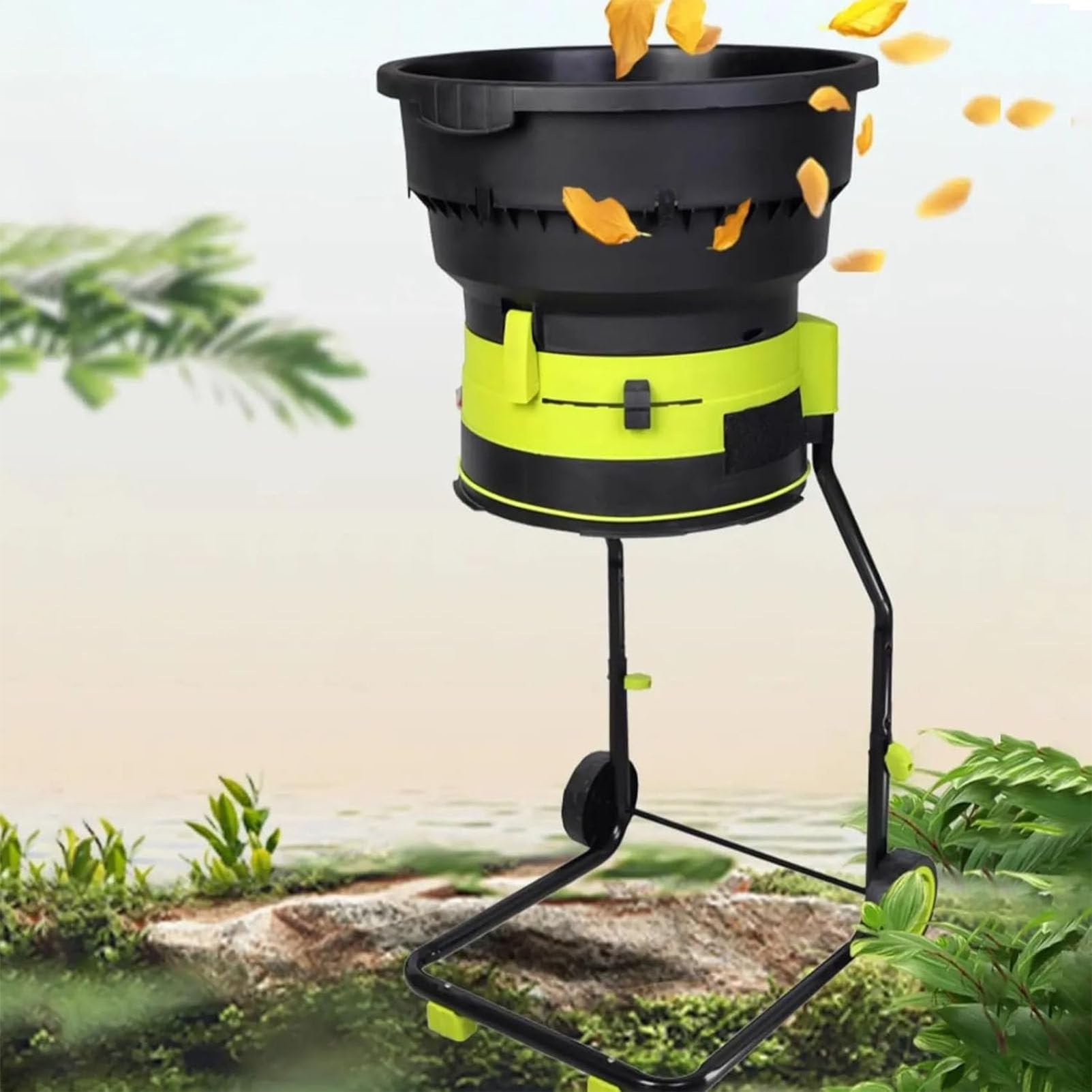 Trituradora de hojas eléctrica para jardín, trituradora de abono sin cuchillas de 2500 W, trituradora de hojas con ruedas, rastrillo de hojas, bolsa de almacenamiento, trituradoras de 8000 rpm,30cm