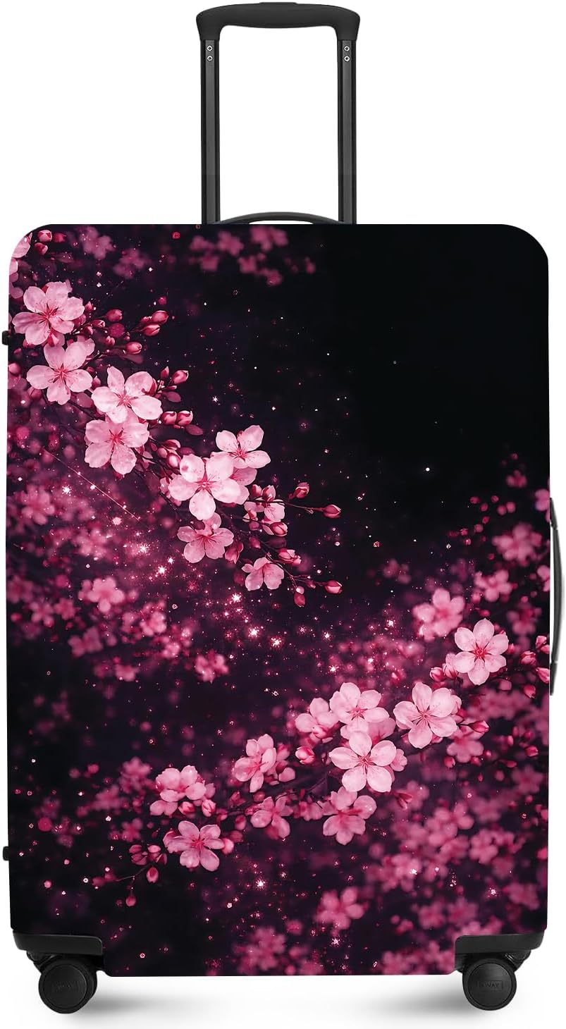 ANNA QUEEN Cherry Blossoms Luggage Cover for 24-26inch Suitcase Protector Suitcase Cover Anti-Scratch,Stretchable Bag Cover Washable Durable Polyester with Elastic Hem with Zipper Closure