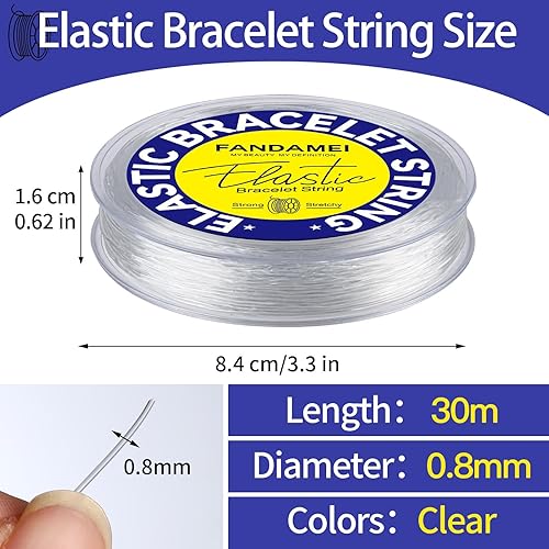 Miniatura 2 de FANDAMEI Cuerdas elásticas de 0.031 in para pulseras, cordón elástico de cristal para hacer joyas, cordón elástico transparente para abalorios, hilo
