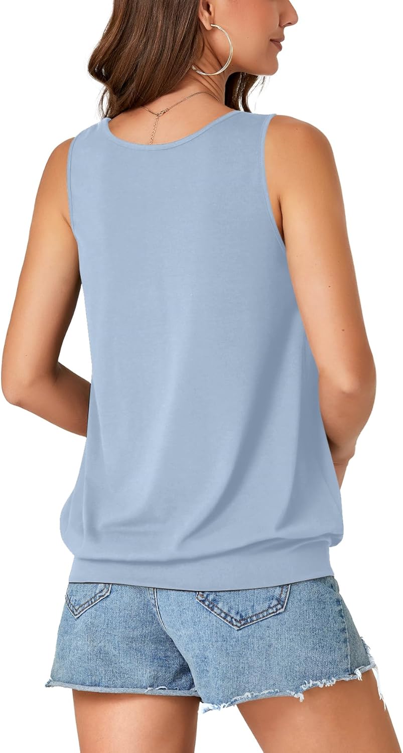 Umenlele Women’s Casual Banded Bottom Cami Shirt V Neck Sleeveless Loose Summer Tank Top Camisole - Image 5