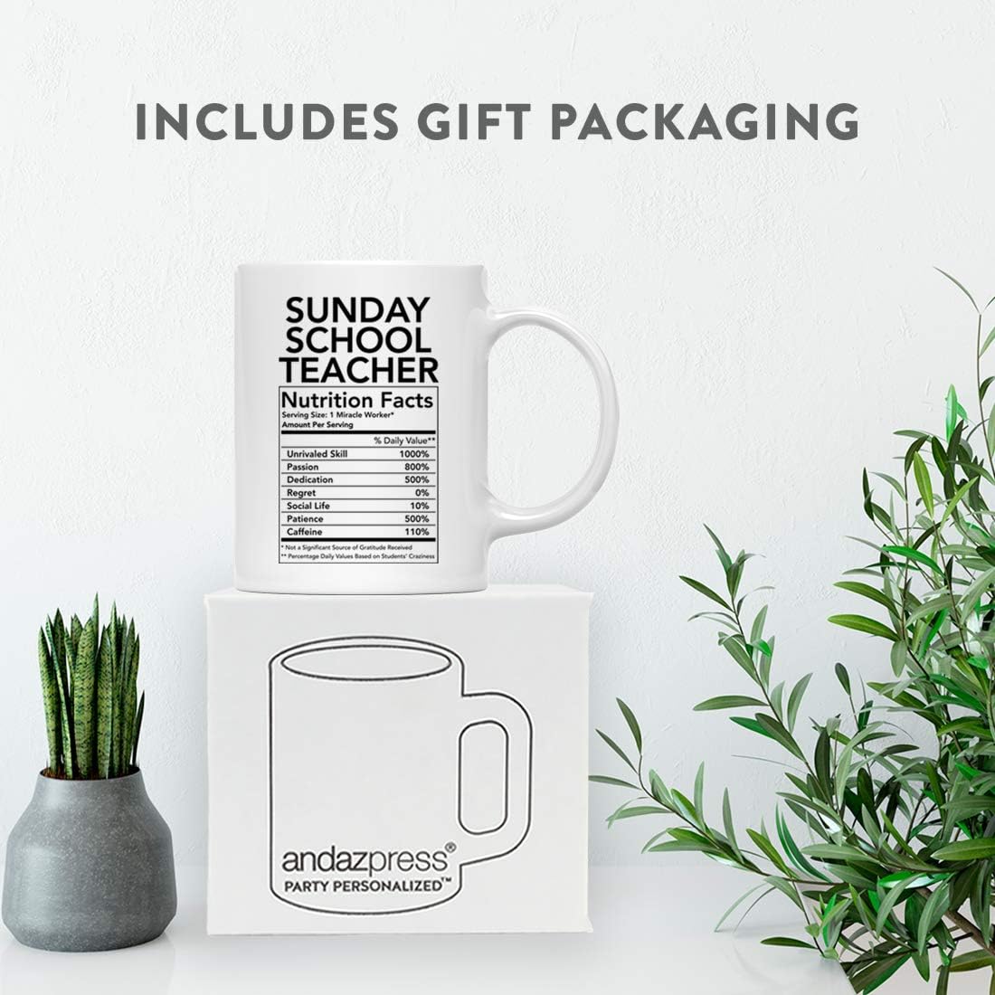 Andaz Press 11oz. Ceramic Coffee Tea Mug Thank You Gift, Sunday School Teacher Nutritional Facts, 1-Pack, Funny Gift for Sunday School Teacher image 4