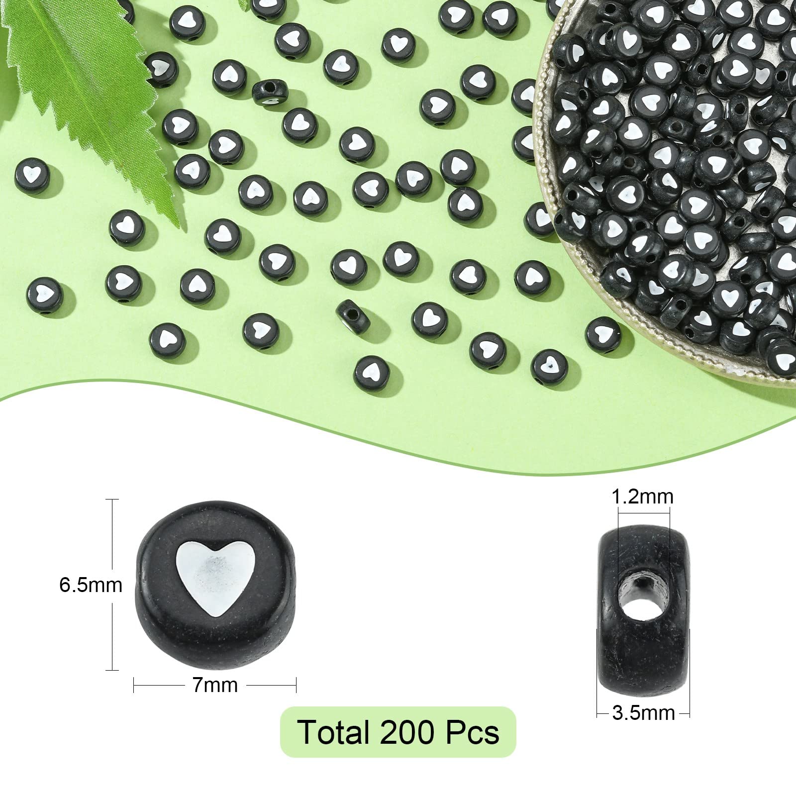 DanLingJewelry 200pcs Black Acrylic Heart Beads - Flat Round, Mini Disc, Coin, Pony for DIY Jewelry Making - Image 2
