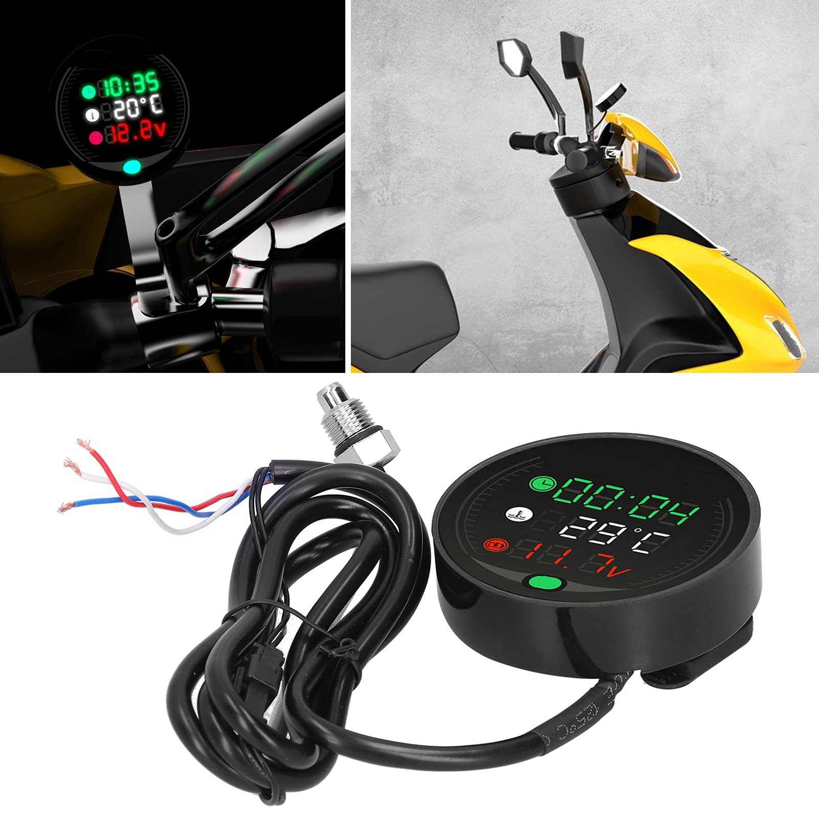 EBTOOLS pour Compteur Temperature Moto Jauge de Température de l'eau Multifonction Jauge de Température de l'eau de Moto 9-24 V Affichage Numérique Universel à LED Compteur de Température de l'eau de
