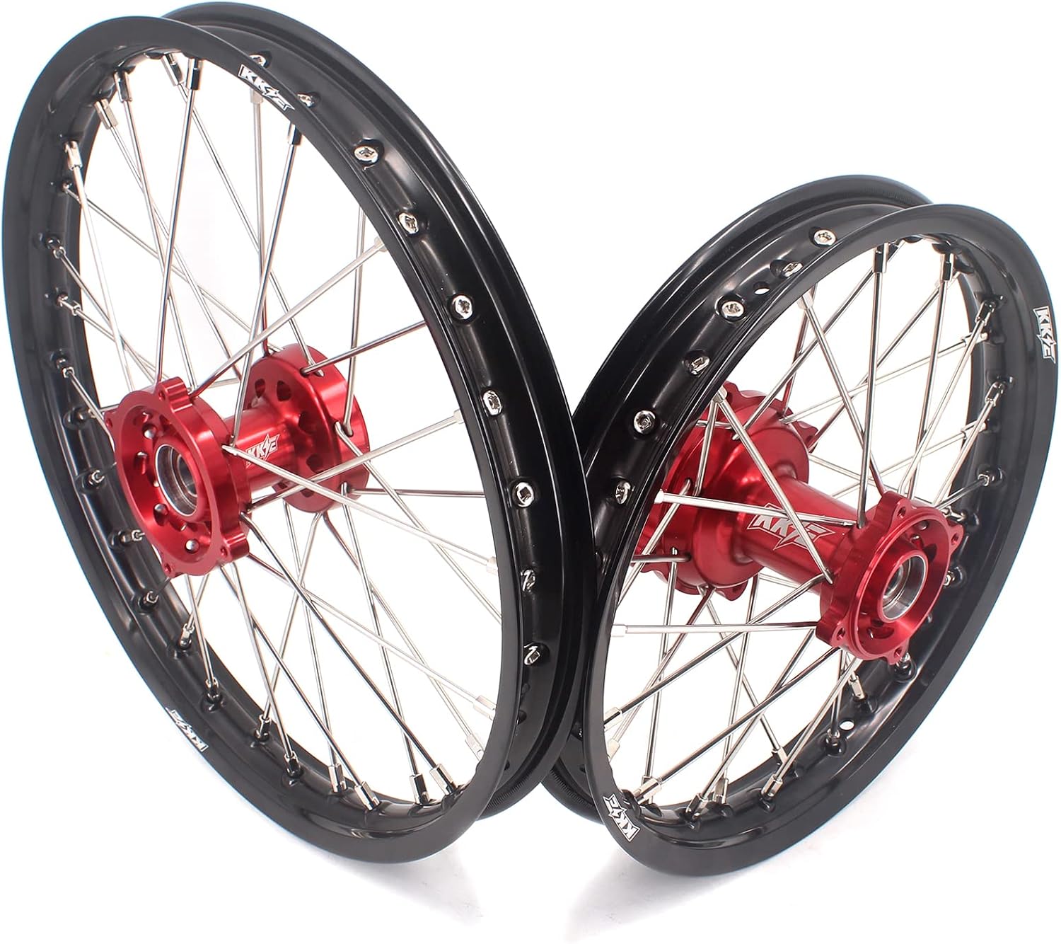 KKE 1.6x19"/1.85x16" Big Kids Wheels Rims Set Compatible with HONDA CR80 1993-2002, CR85 2003-2008 Mini Bike Red Hub