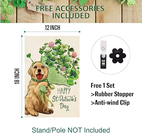 Miniatura 4 de Baccessor Bandera de jardín para perros del Día de San Patricio de 12.5 x 18 pulgadas, vertical, de doble cara, trébol de trébol verde, trébol de