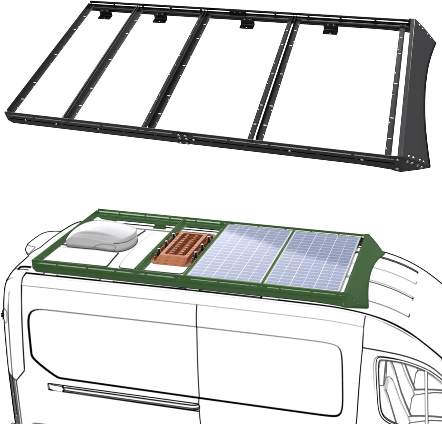 StarONE Adjustable Solar Roof Rack for Ford Transit 148" WB Low/Med/High Roof - Panels, Tents, Ladders