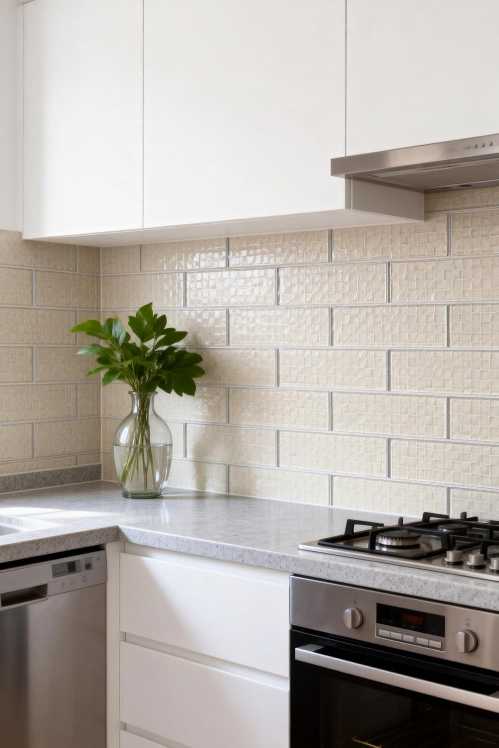 Coastal Design Styles 2 in. x 8 in. Textured Glass Subway Tile in Glossy Cream (14 sq.ft/126pcs)