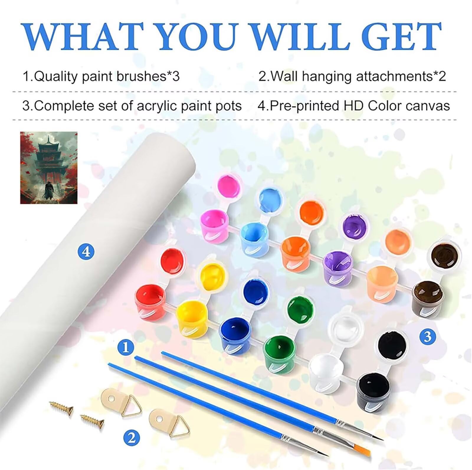 Malen Nach Zahlen Erwachsene Architektur, Malen Nach Zahlen Samurai, DIY Basteln Erwachsene Handgemalt Ölgemälde Kit, Paint by Numbers Kit mit Pinseln und Acrylpigment, Deko Wohnzimmer 80x110cm 8-5055