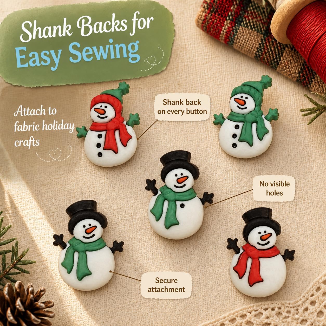 Buttons Galore 15-Piece Snowman Shank Buttons for Sewing and Crafts image 3