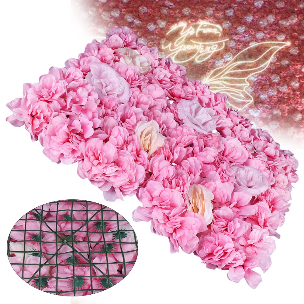 Künstliche Seidenblumen Wandpaneele für Balkon Garten Hochzeit Deko Pink 12 Stück 60x40cm