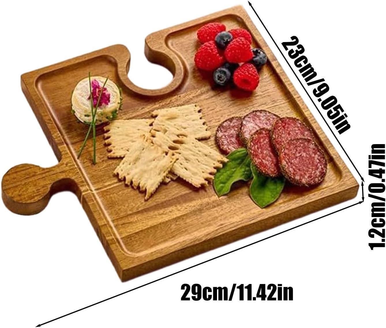 Wooden Serving Tray, Puzzle Style Platter With Ergonomic Handles, Large Snack Organizer Board, Sturdy Natural Wood Serveware, Elegant Kitchen Display Tray For Party Hosting