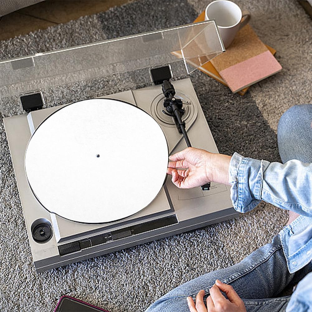 CRASPIRE 4Pcs Record Player Felt Pad Turntable Platter Pad White Flat Round 11.6 x 0.1 Inch CDs Soft Non Slip Mat Protective Slipmats for Home Turntable Record Player Vinyl CDs Platter Holder image 4