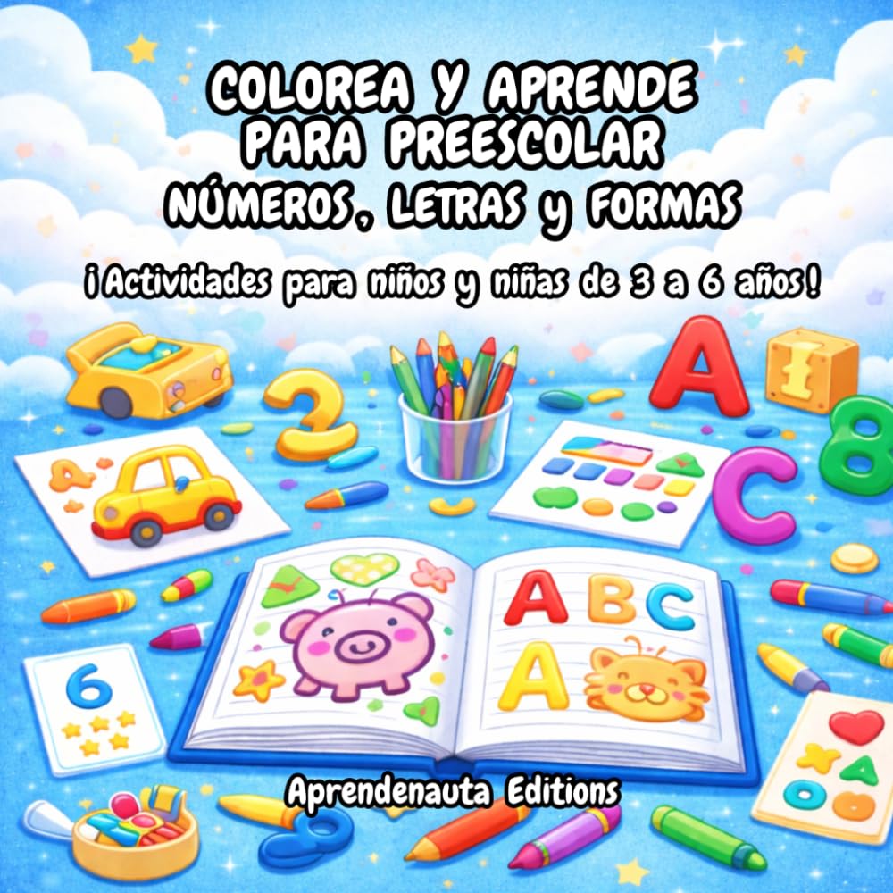 COLOREA Y APRENDE PARA PREESCOLAR NÚMEROS , LETRAS y FORMAS: ¡ Actividades para niños y niñas de 3 a 6 años !