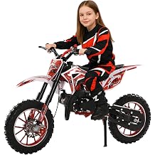 50cc Gas Powered Dirt Bike, 2-Stroke Racing Motorcycle, Off-Road Mini Bike with Front Rear Disc Brakes, Max Speed 40km/h for Kids, Youth Motocross Red