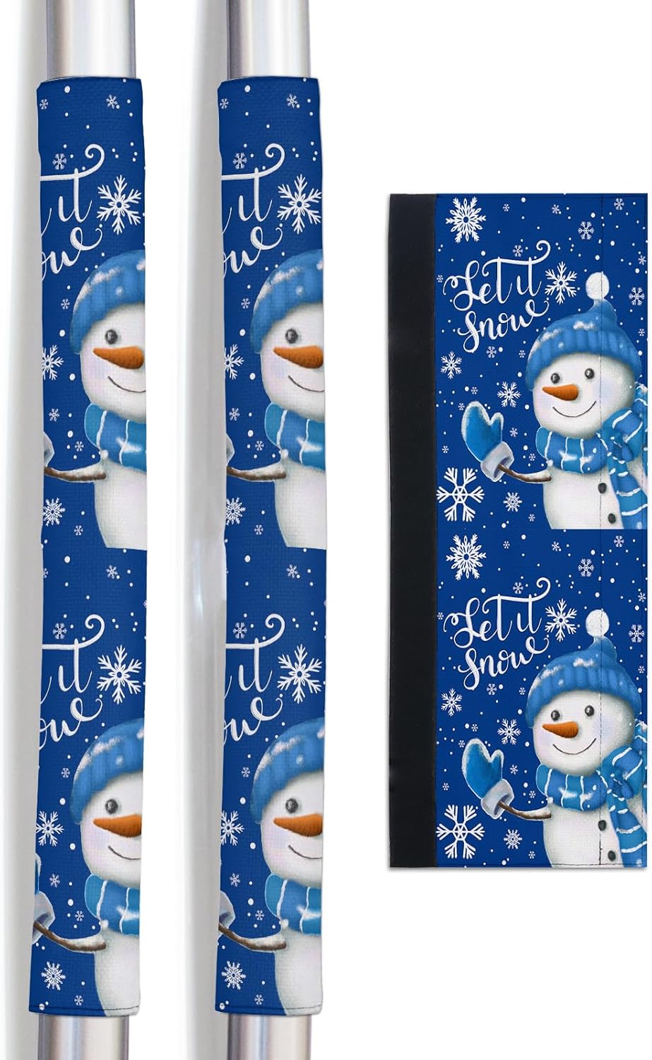 Blue Christmas Refrigerator Door Handle Covers Set of 2 for Dishwasher Microwave Oven Fridge Stove Appliance Door Handles, Washable Kitchen Bathroom Decor Accessories, Winter Snowflake Snowman