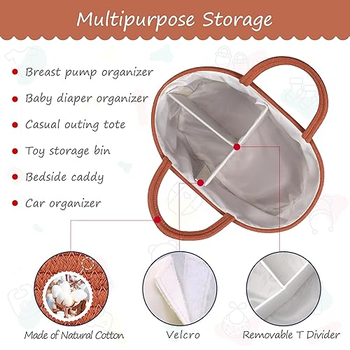 Miniatura 6 de COMSE Organizador de pañales grande para niñas y niños, organizador de pañales para automóvil con asas, cesta de pañales de cuerda de algodón,
