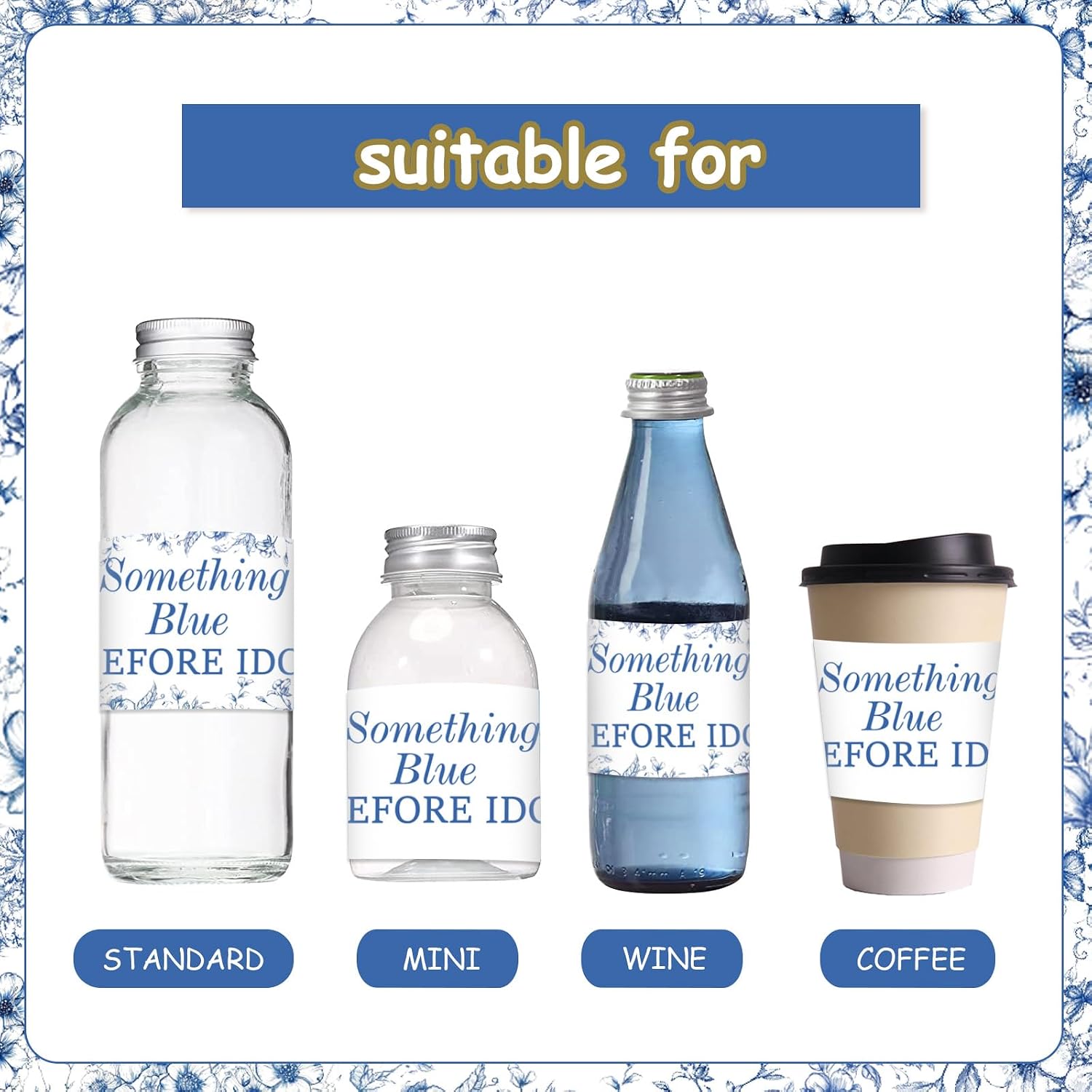 Jollyboom 52pcs Something Blue Before I Do Bridal Shower Decorations, Water Bottle Labels, Stickers, Blue Floral Wraps for Bachelorette Wedding Engagement Party