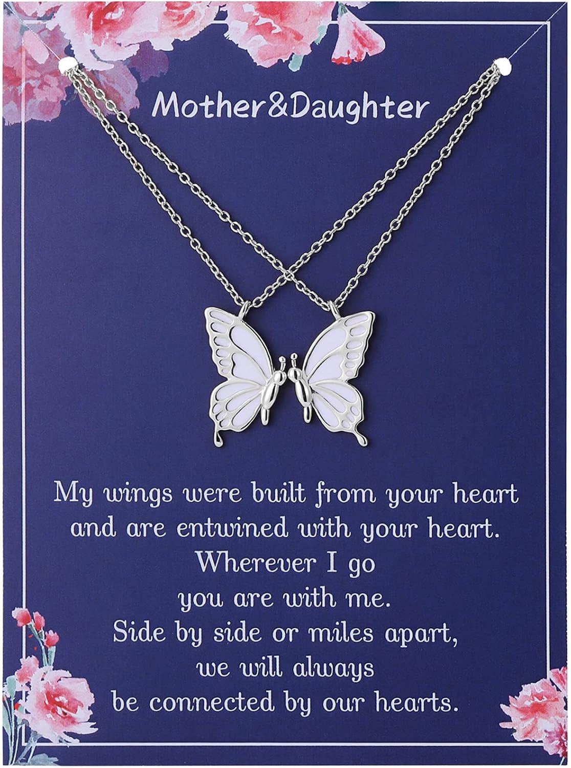 RS Mother Daughter Mom Necklaces Set 2 Butterfly Matching Necklace Women Mother's Day Christmas Valentines Pendant Chain Jewelry Girls Gifts
