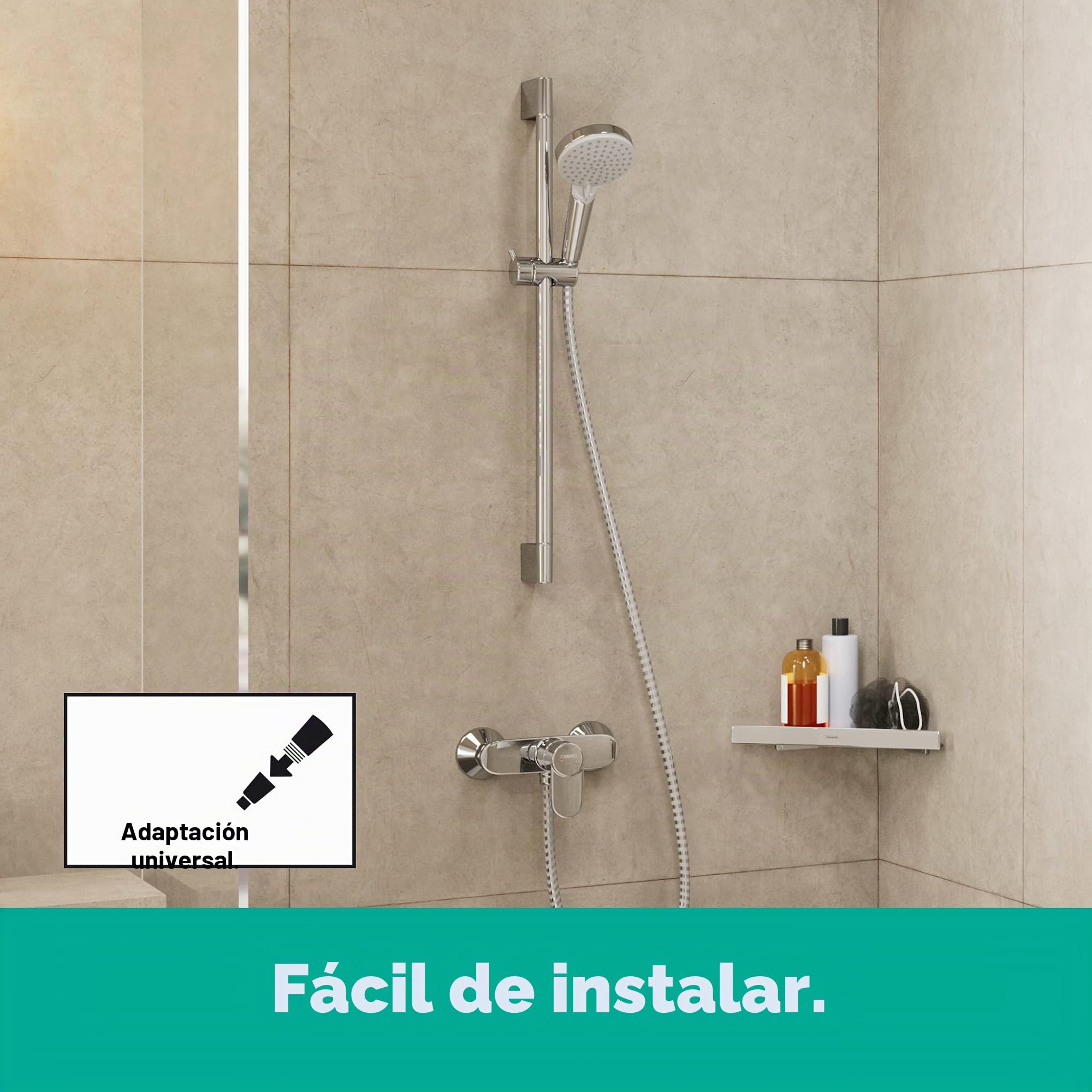 hansgrohe Vernis Blend Set de ducha 100 Vario con barra de ducha Crometta 65 cm, cromo, 26275000